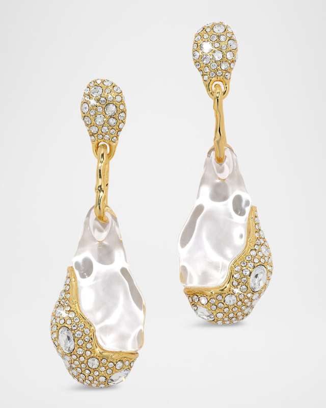 Liquid Lucite Crystal Pave Pebble Drop Earrings